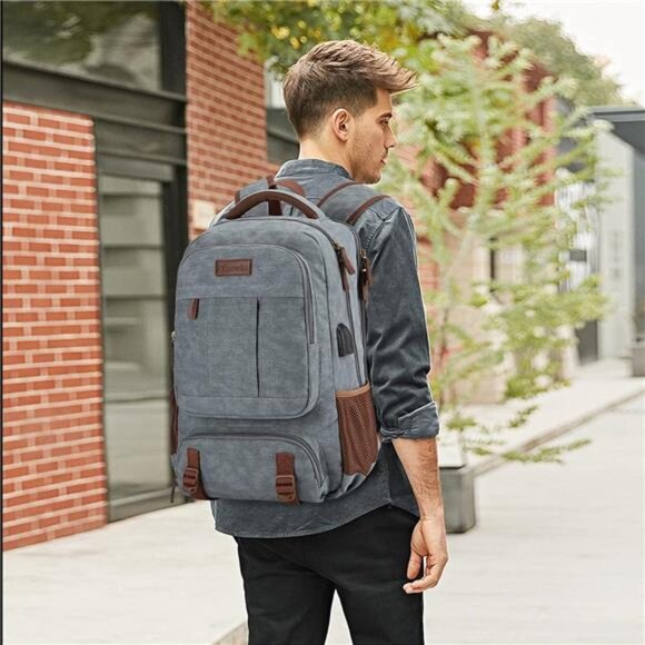 Canvas Laptop Backpack, Bag for Men Women,Travel Work Rucksack Fits 15.6 - Picture 6 of 6